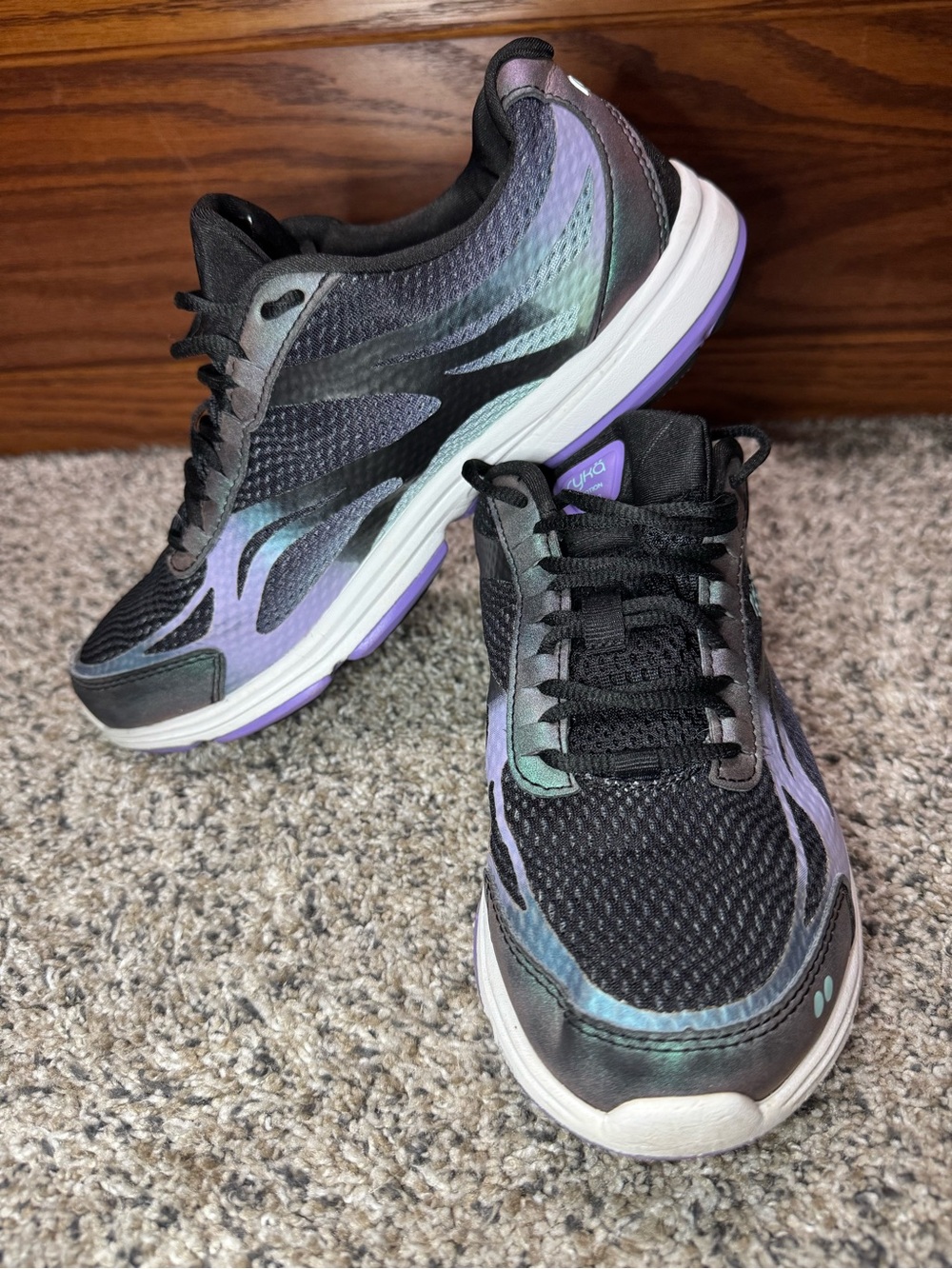 Ryka Black Athletic Sneakers with Iridescent Purple-Green Accents